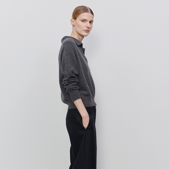 167. 440ME Leisure Polo Sweater Collar Grey Medium EUC 100% Wool $250 - Picture 2 of 6